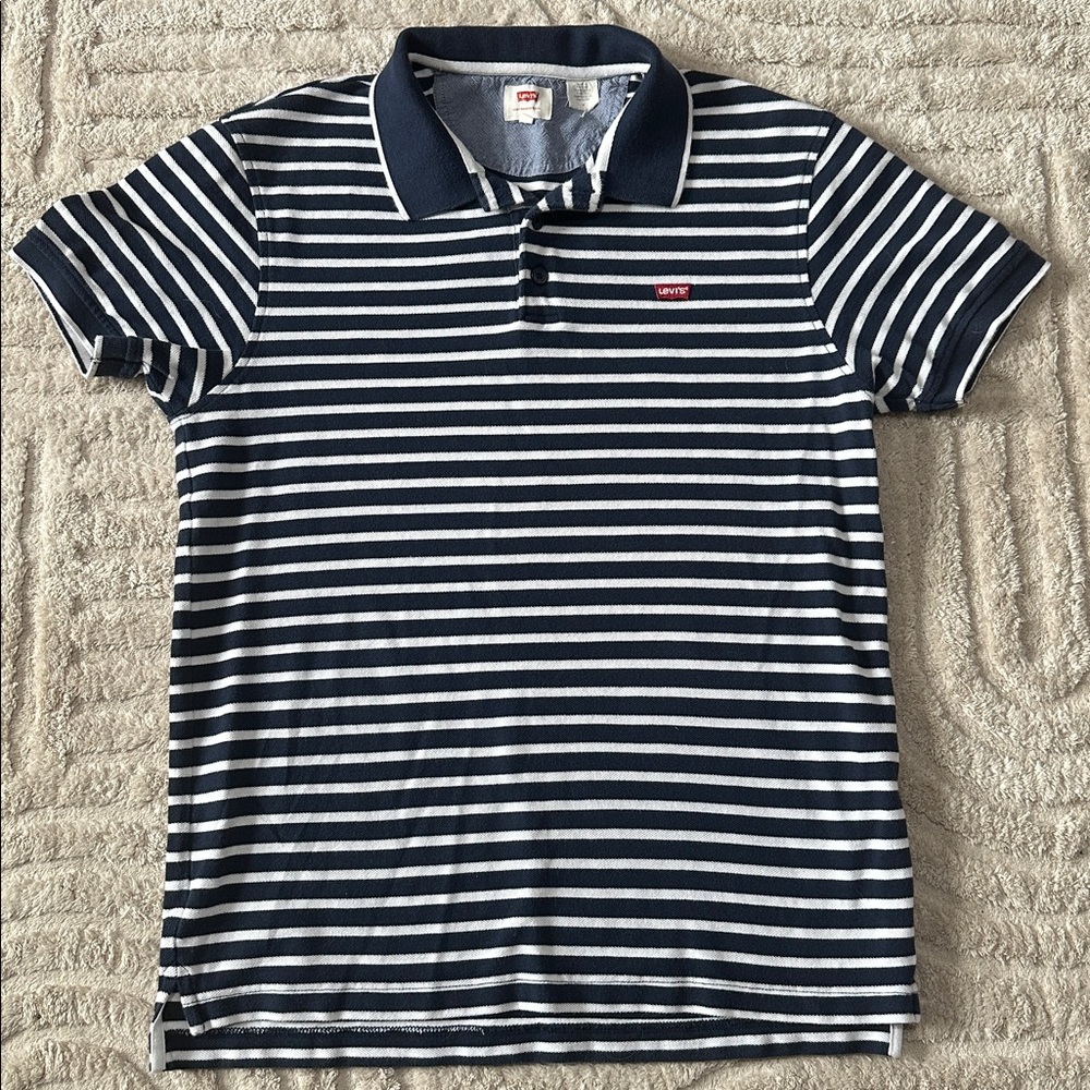 Levi's Navy, White & Red Logo Polo Shirt Size Medium